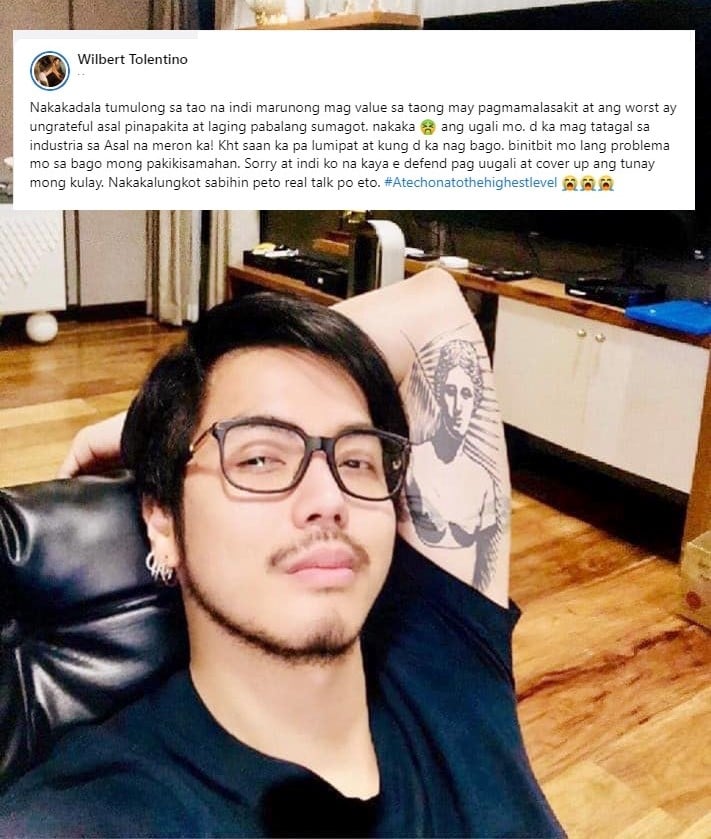 Wilbert Tolentino tired of helping ‘ungrateful’ people