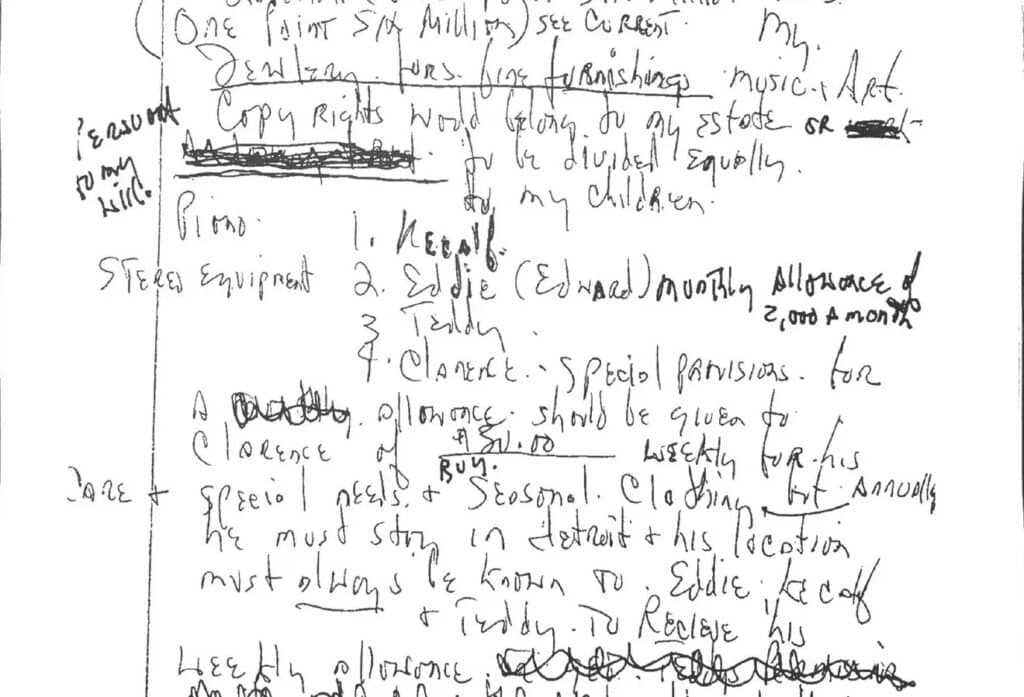 A section of a handwritten will allegedly written by Aretha Franklin in 2010 (Image from the State of Michigan).
