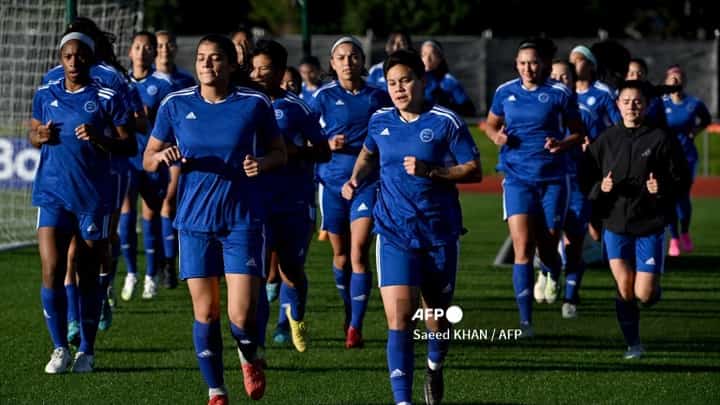 Team Philippines during its training ahead of the Women's World Cup football match against Norway. (Photo by Saeed KHAN / AFP)