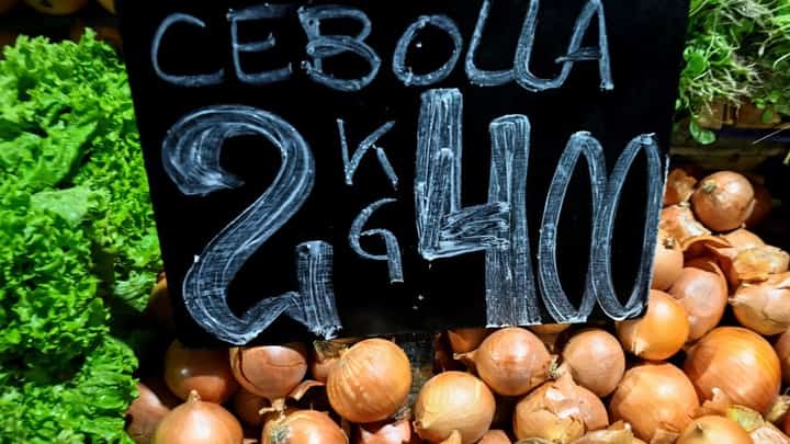 Onions are seen for sale at the Central Market in Buenos Aires, on 12 August 2023. The National Institute of Statistics and Census (Indec) released July 2023 inflation, which reached 6.3% and accelerated again after the drop in June. In the last 12 months, the figure has marked a decrease since it reached 113.4%. (Photo by LUIS ROBAYO / AFP)