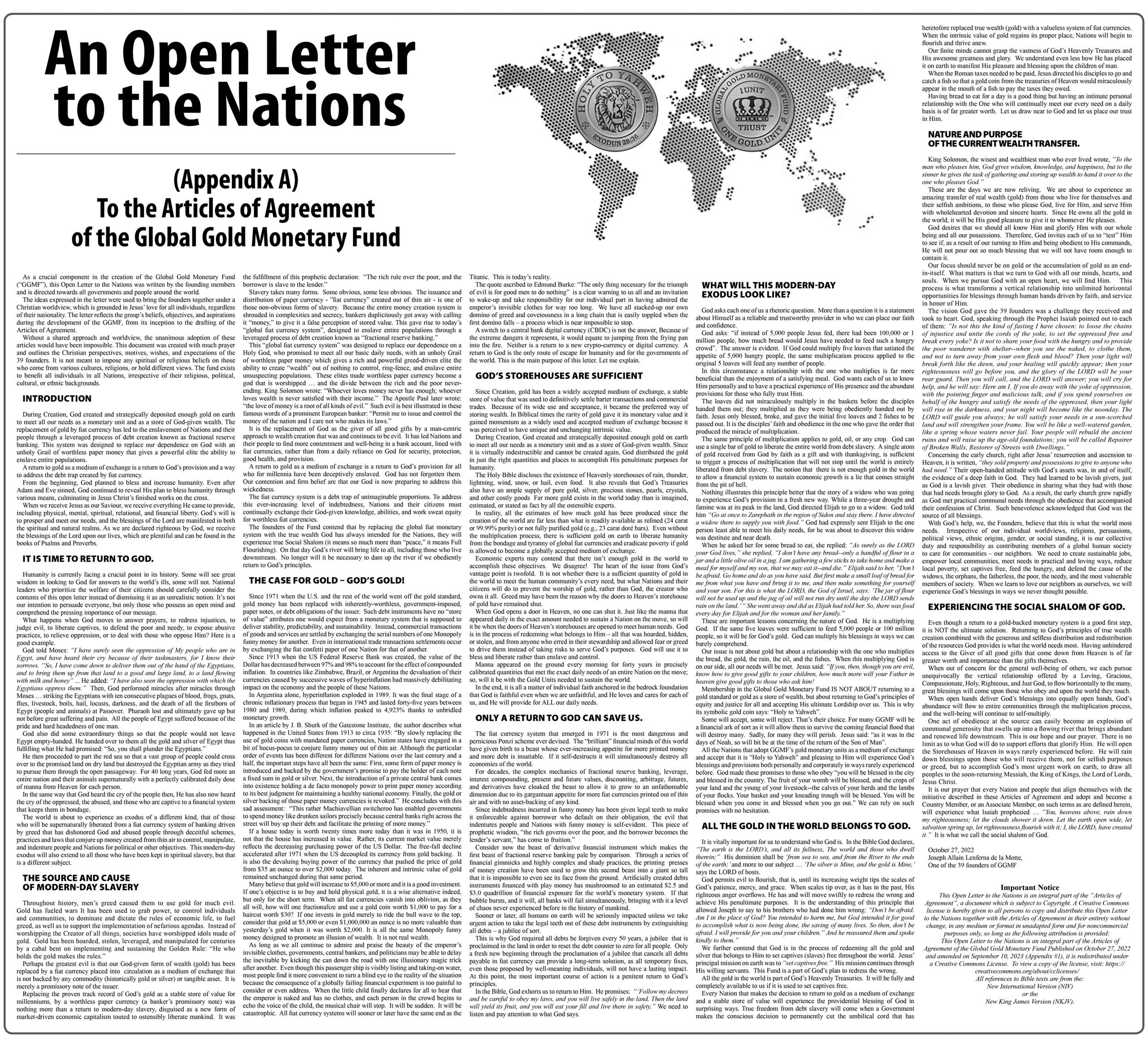 An Open Letter to the Nations