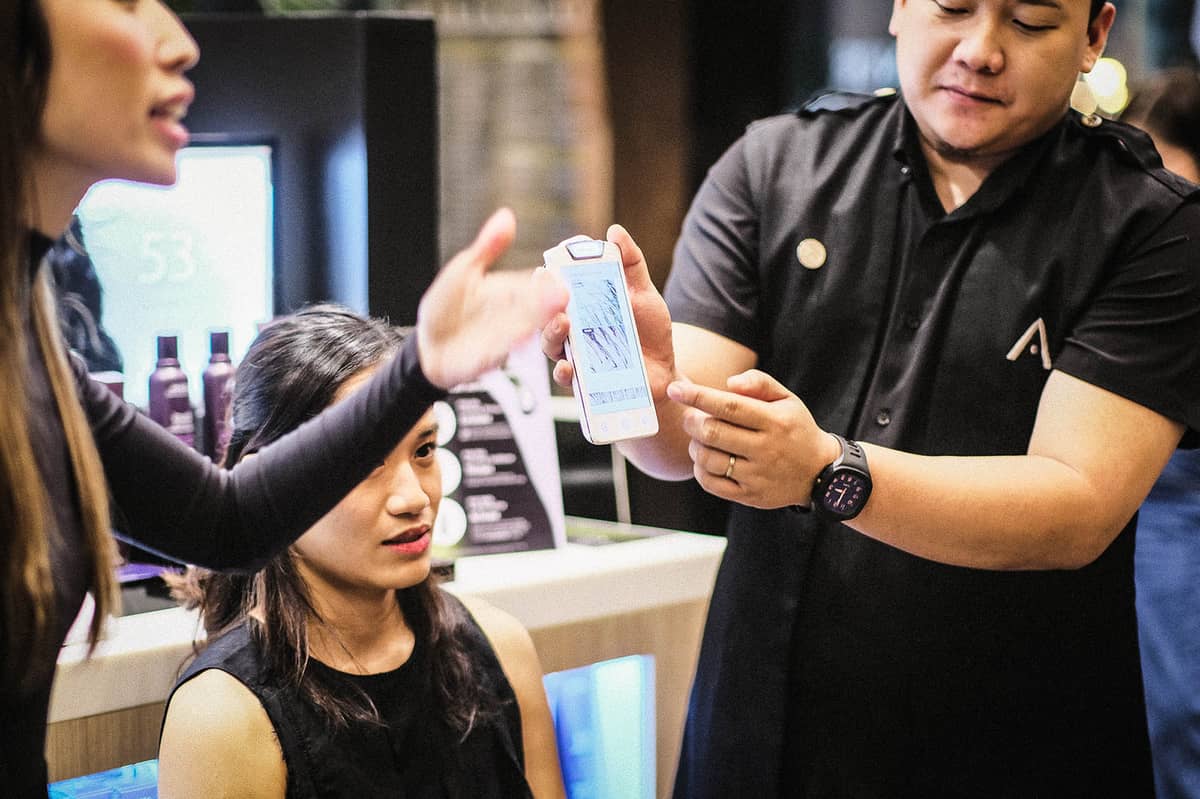 AVEDA'S hair and scalp analysis technology takes an in-depth view of one's scalp condition.