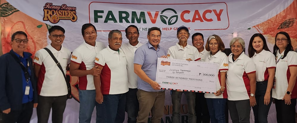 SMZ farmers represented by Batungbacal Farms grass-cutter operator Abraham Esencio, farmhand Virginia Dalit, land preparation farmhand Ernesto Balanagon, honeydew farmhand Jojo Omoyon, excavator operator Eduardo Fontecha and farmhand Danive Borja.  | PHOTOGRAPHS COURTESY OF KENNY ROGERS ROASTERS