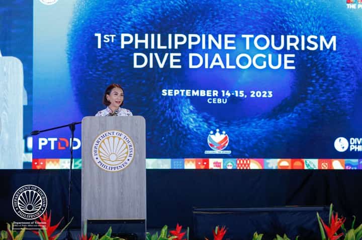 Tourism Secretary Christina Garcia Frasco addressing her speech during the first-ever Dive Dialogue in Cebu on Thursday. | photograph courtesy of DoT
