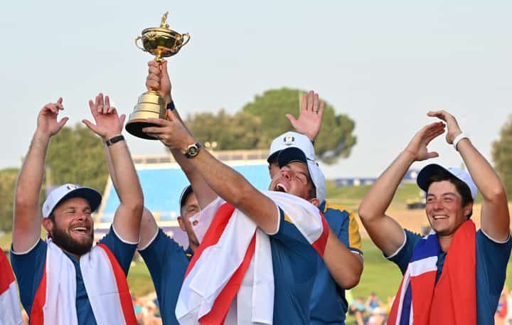 RORY McIlroy leads the celebration for Team Europe after denying Team USA a victory on its soil for 30 years running. | ANDREAS SOLARO/AGENCE FRANCE-PRESSE