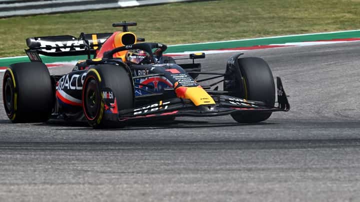 Red Bull Racing's Dutch driver Max Verstappen races in the Sprint Shootout at the Circuit of the Americas in Austin, Texas, on 21 October, 2023, ahead of the United States Formula One Grand Prix.