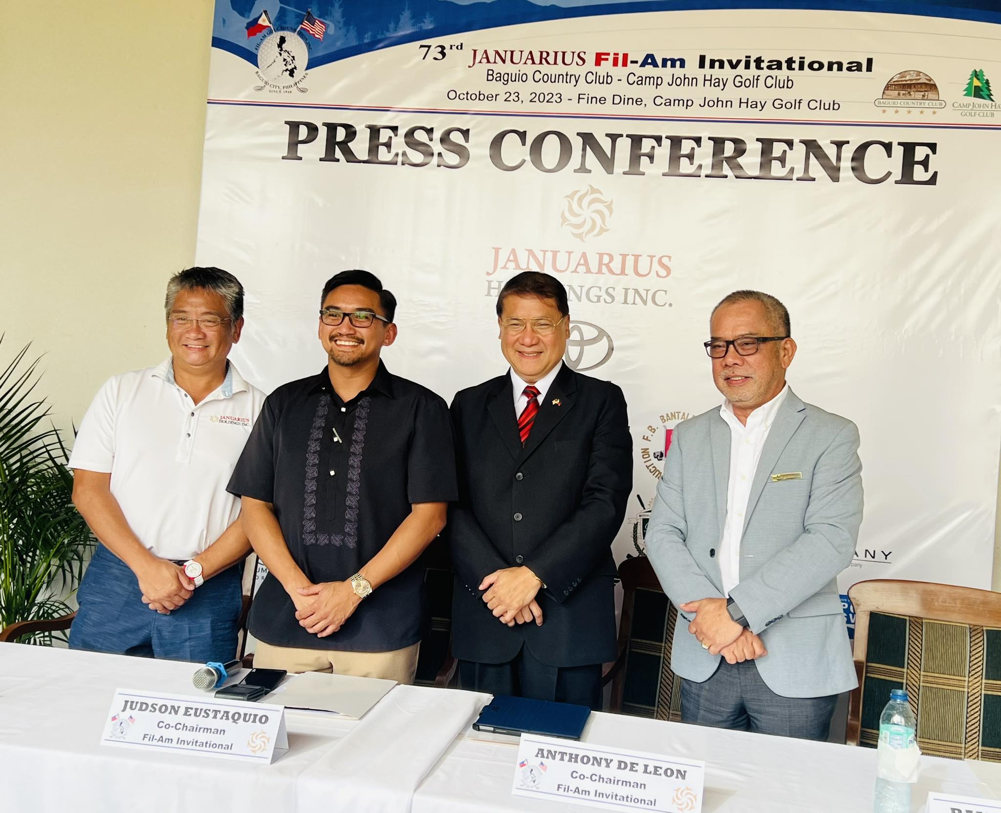 Around 1,400 players are expected to see action when the 73rd Fil-Am Golf Tournament fires off from 22 November to 10 December. The organizers include co-chairman Jude Estaquio, co-chairman Anthony de Leon, Januarius Holdings chairman and CEO JJ Atencio, and Baguio and Country Club chairman Ramon Cabrera. | Photograph by Julius Manicad for the Daily Tribune