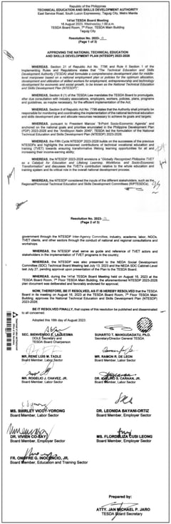 TESDA 2023-01