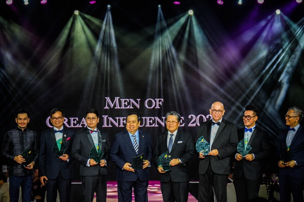 MEN of Great Influence 2023 (from left) David Ackerman, Noel Gonzales, Harold Co, Philippine Red Cross chairman Richard Gordon, Dr. Cecilio Kwok Pedro, Roberto Alvarez Jr., Richard Cariño and Richie Lerma.