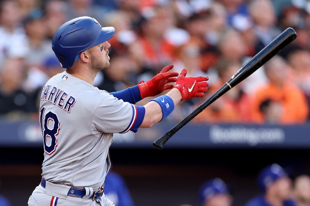 MITCH Garver hits a grand slam in the third inning as the Texas Rangers beat the Baltimore Orioles in Game 2 of the Division Series at Oriole Park at Camden Yards in Baltimore, Maryland. | PATRICK SMITH/AGENCE FRANCE-PRESSE