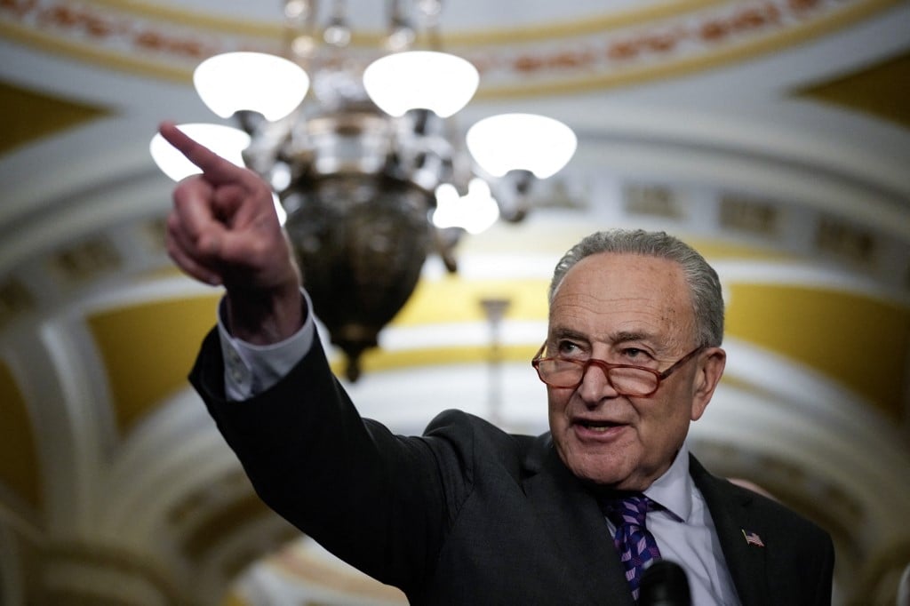 Senate Majority Leader Chuck Schumer (D-NY) speaks during a news conference following a closed-door lunch meeting with Senate Democrats at the U.S. Photo by Drew Angerer / GETTY IMAGES NORTH AMERICA / Getty Images via AFP