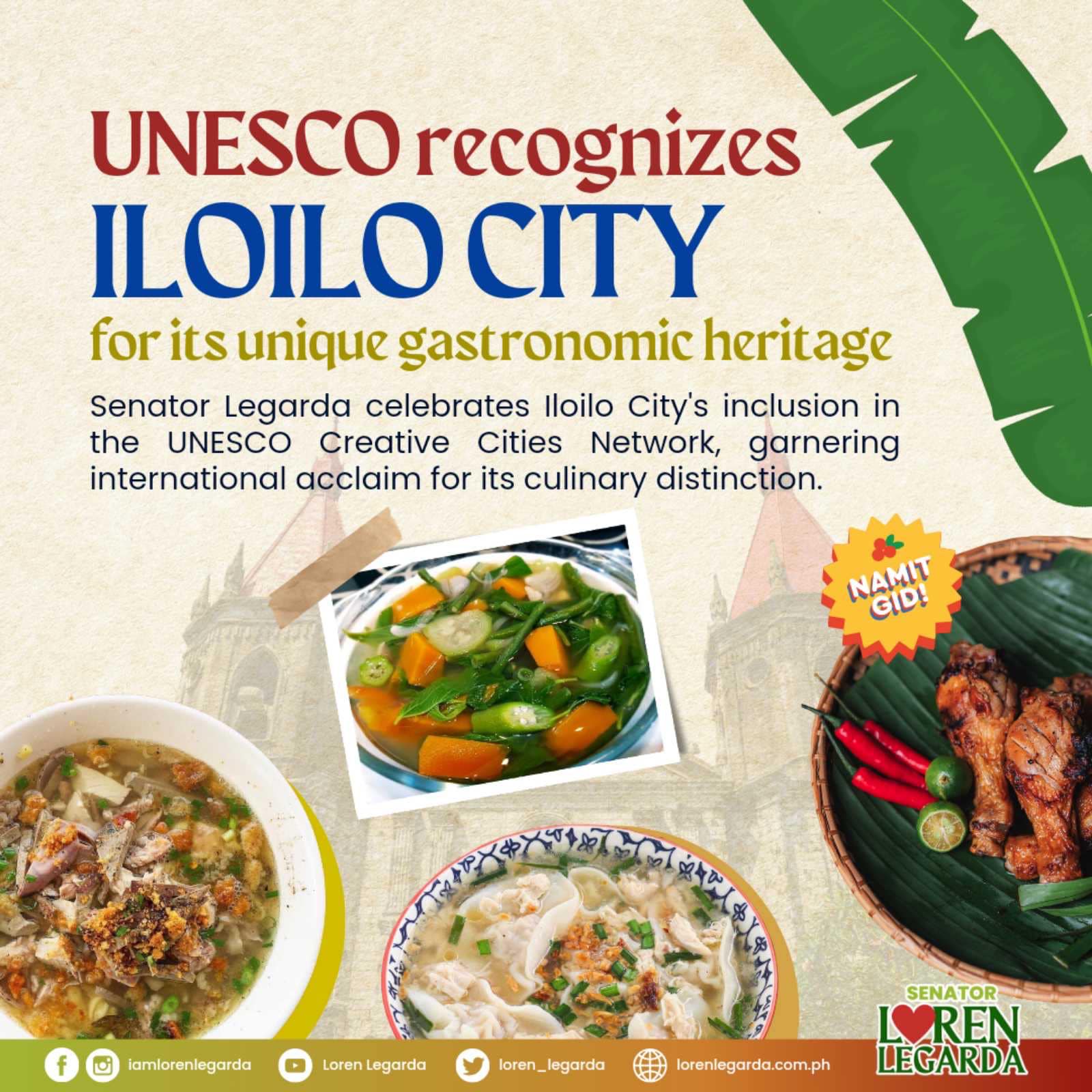Legarda welcomes UNESCO designation of Iloilo as City of Gastronomy