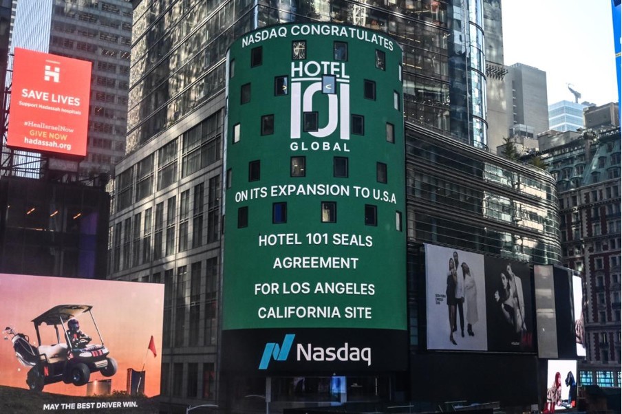 NASDAQ congratulates Hotel101 Global at NASDAQ Tower, Times Square NY