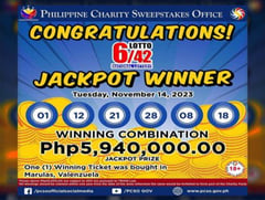 Lone Valenzuela bettor hits P5.9-M lotto jackpot