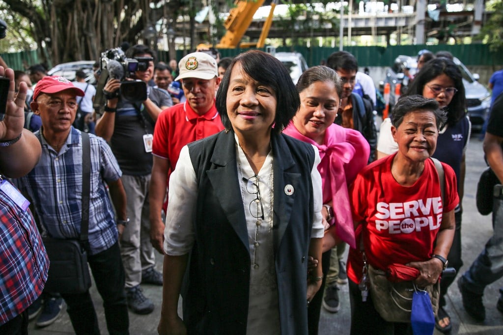 Philippine lawmaker France Castro arrives at the Prosecutor's Office in Quezon City, Metro Manila on 4 December, 2023 for the preliminary investigation of her grave threat complaint filed against former Philippine President Rodrigo Duterte. (Photo by Earvin Perias / AFP)