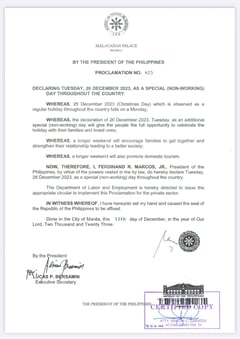Palace: 26 December a special non-working day