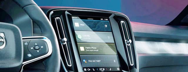 (Photograph courtesy of  VOLVO PH) C40 Recharge's ambient lighting (right) simulates the topographic contours of elevations and depressions found in one of Sweden's national parks.