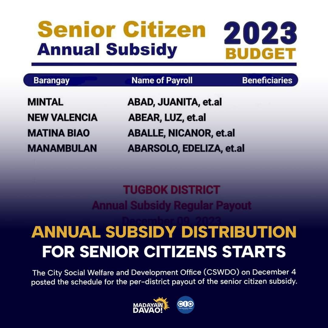 Davao City rolls out distribution of senior citizen subsidy