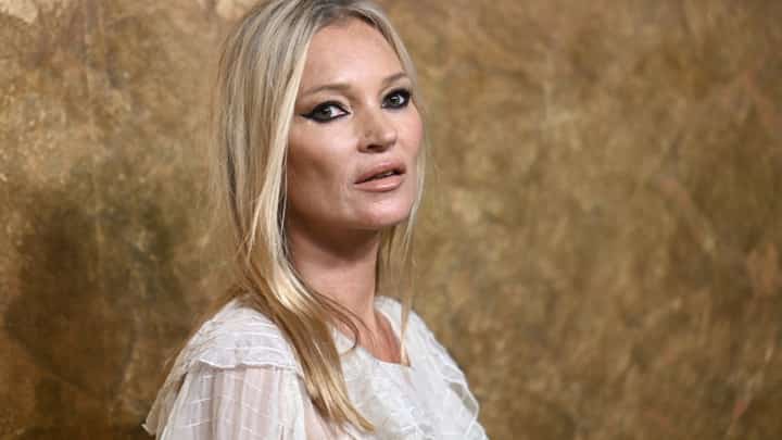 FILE PHOTO: British model Kate Moss arrives for The Albies hosted by the Clooney Foundation at the New York Public Library in New York City on 28 September 2023. (Photo by ANGELA WEISS / AFP)