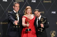 (FROM left) Matthew Macfadyen, Best Supporting Actor in a Drama Series; Sarah Snook, Best Actress in a Drama Series; and Kieran Culkin, Best Actor in a Drama Series, all for ‘Succession.’(robyn beck/agence france presse)