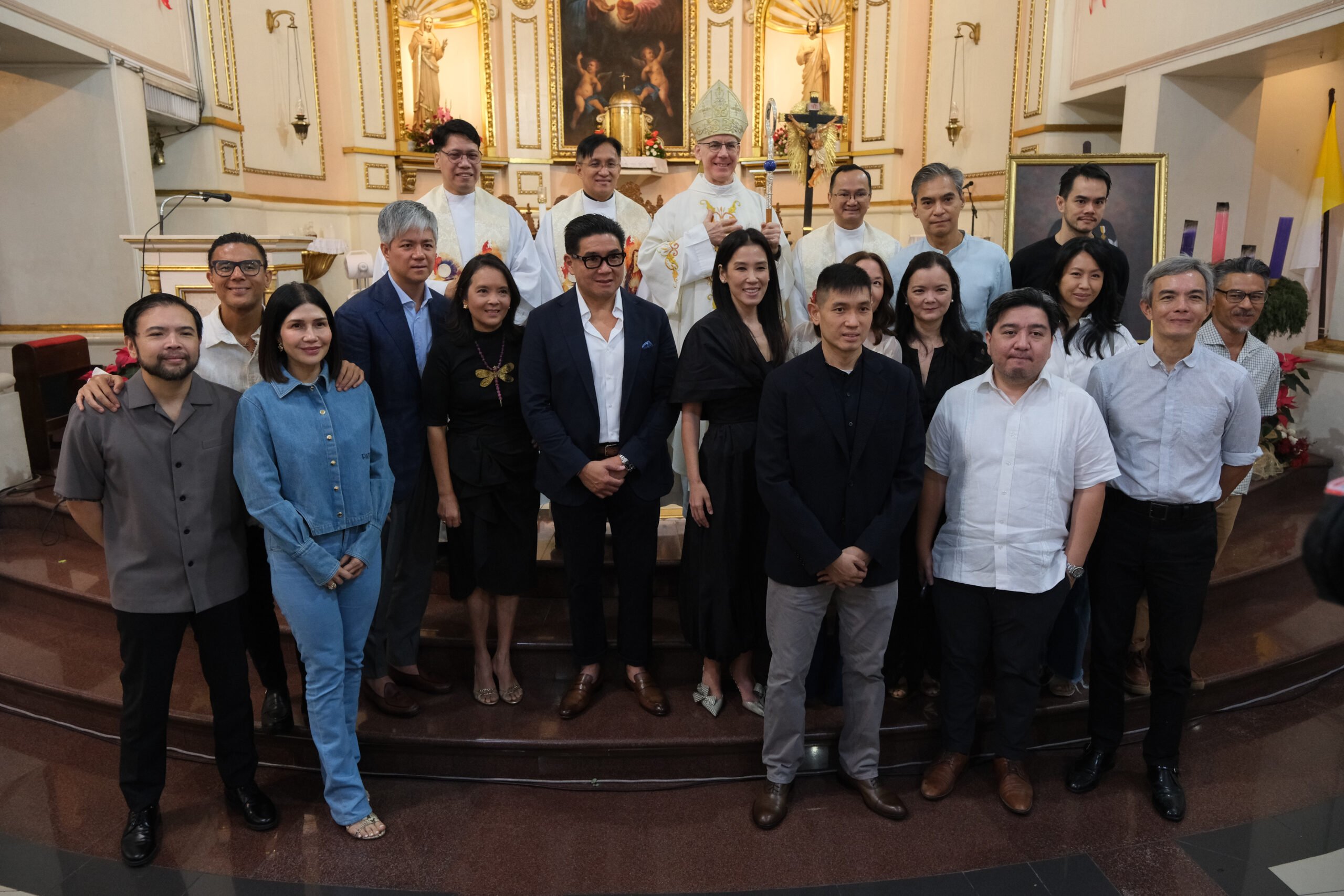 Archbishop Brown with the third-generation Tantocos. First row, from left: Quito Lopez, Pam Lopez, Michael Huang, MJ Tantoco and Junjun Lopez; second row, from left: Donnie Tantoco, James de Jesus, Rica de Jesus, Anton Huang, Kathy Huang, Katrina Lobregat, Maricar Tiangco, Kathleen Pineda and Gippy Tantoco; third row, from left: Fr. Moises Ciego, Fr. Roy Bellen, Archbishop Charles James Brown, Fr. Eric Castro, Paul Tiangco and Eman Pineda.