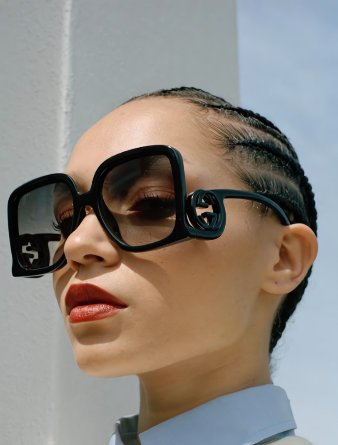GUCCI oversized square sunglasses in black.