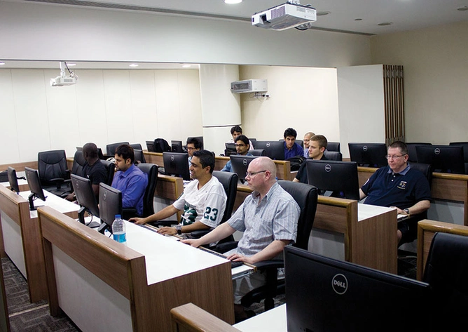 Inside one of Koenig’s classrooms at the KLJ Complex in Delhi.