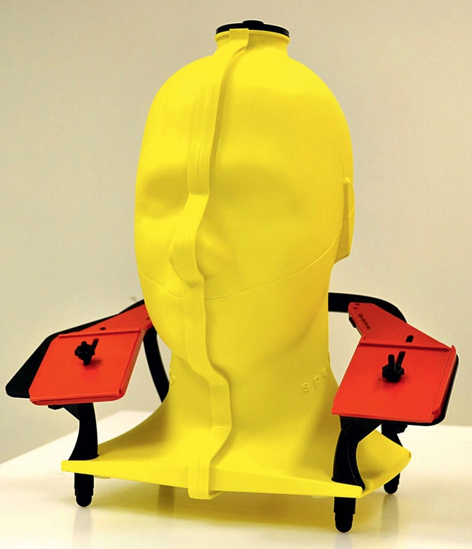 A sensor-fitted mannequin used for mobile ergonomics research.