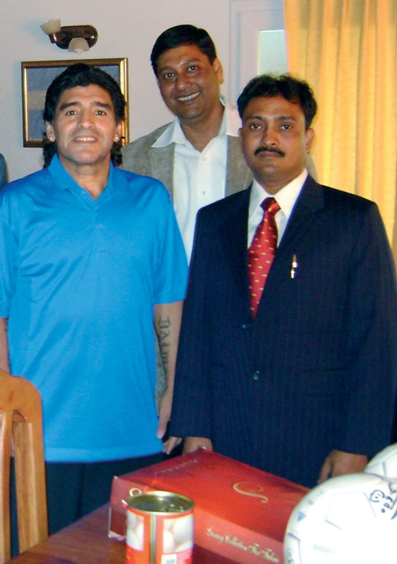 from Far left: Goswami and  pandey with Diego Maradona.