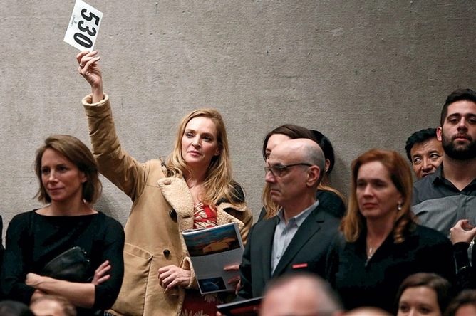 actress Uma Thurman at Christie’s in New York During the 11th annual Tibet House Benefit Auction to preserve Tibetan culturE