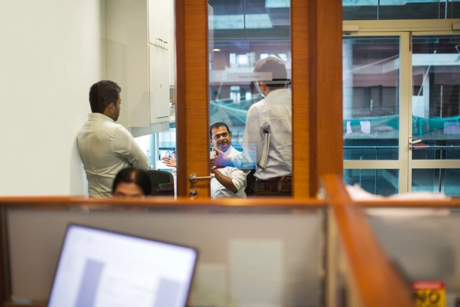Haigreve Khaitan’s cabin is no different from the others in the Khaitan & Co Mumbai office.