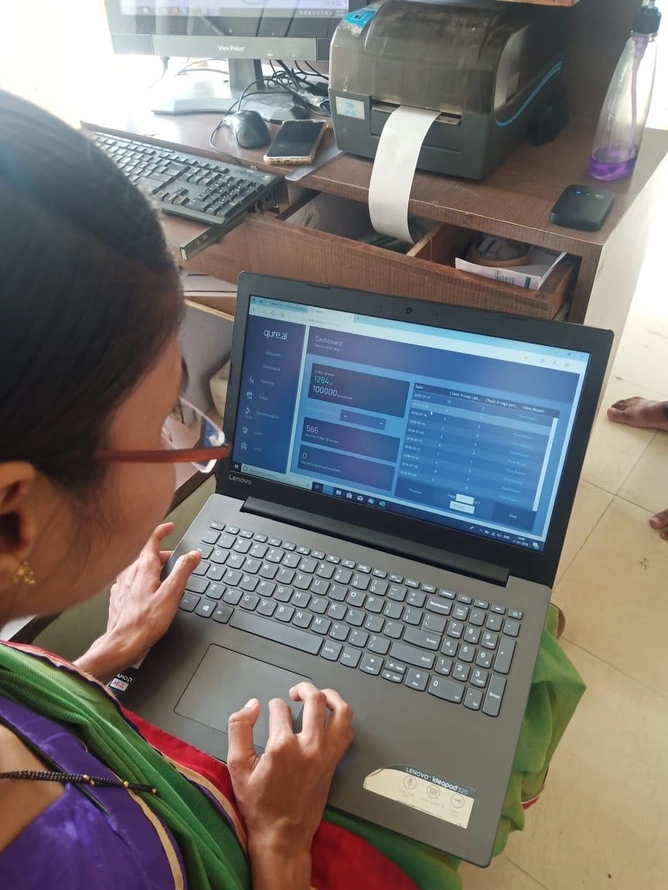 Health worker in a primary care centre using Qure's software