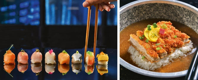 From left: Sushi Platter and Chicken Strips by Chef David Myers at Adrift Kaya.