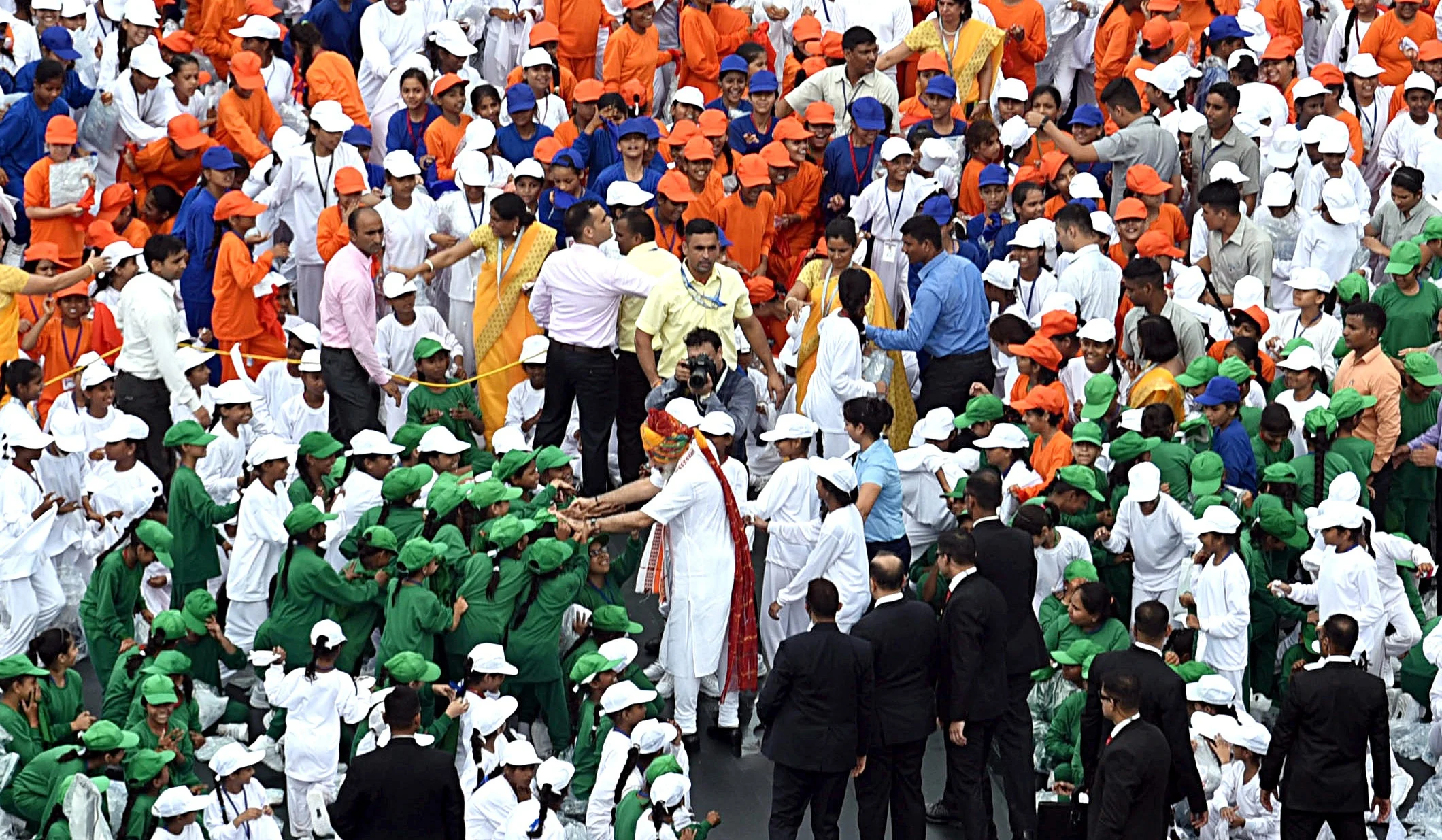 Prime Minister Narendra Modi interacting with the school children after addressing the Nation on the occasion of 73rd Independence Day, at Red Fort in New Delhi