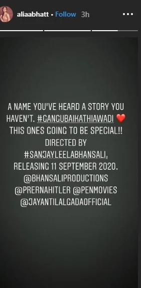 Alia Bhatt starrer 'Gangubai Kathiawadi' set to release on Sep 11, 2020