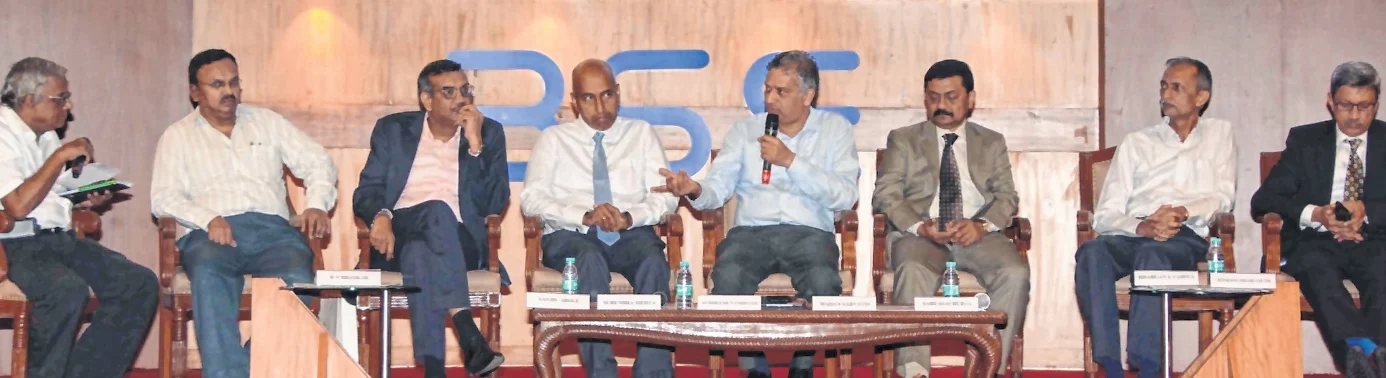 (L to R) R N Bhaskar, Consulting Editor; Sanjiv Arole, Gold columnist; Surendra Mehta, National Secretary, India Bullion & Jewellers' Association (IBJA); Sudheesh Nambiath, Head, India Gold Policy Centre (IGPC) of the Indian Institute of Management- Ahmedabad (IIM-A); Madan Sabnavis, Chief Economist, CARE Ratings Ltd; Sabyasachi Ray, ED, GJEPC; Bhargava Vaidya, Bullion Expert and Somasundaram PR, MD, World Gold Council India.