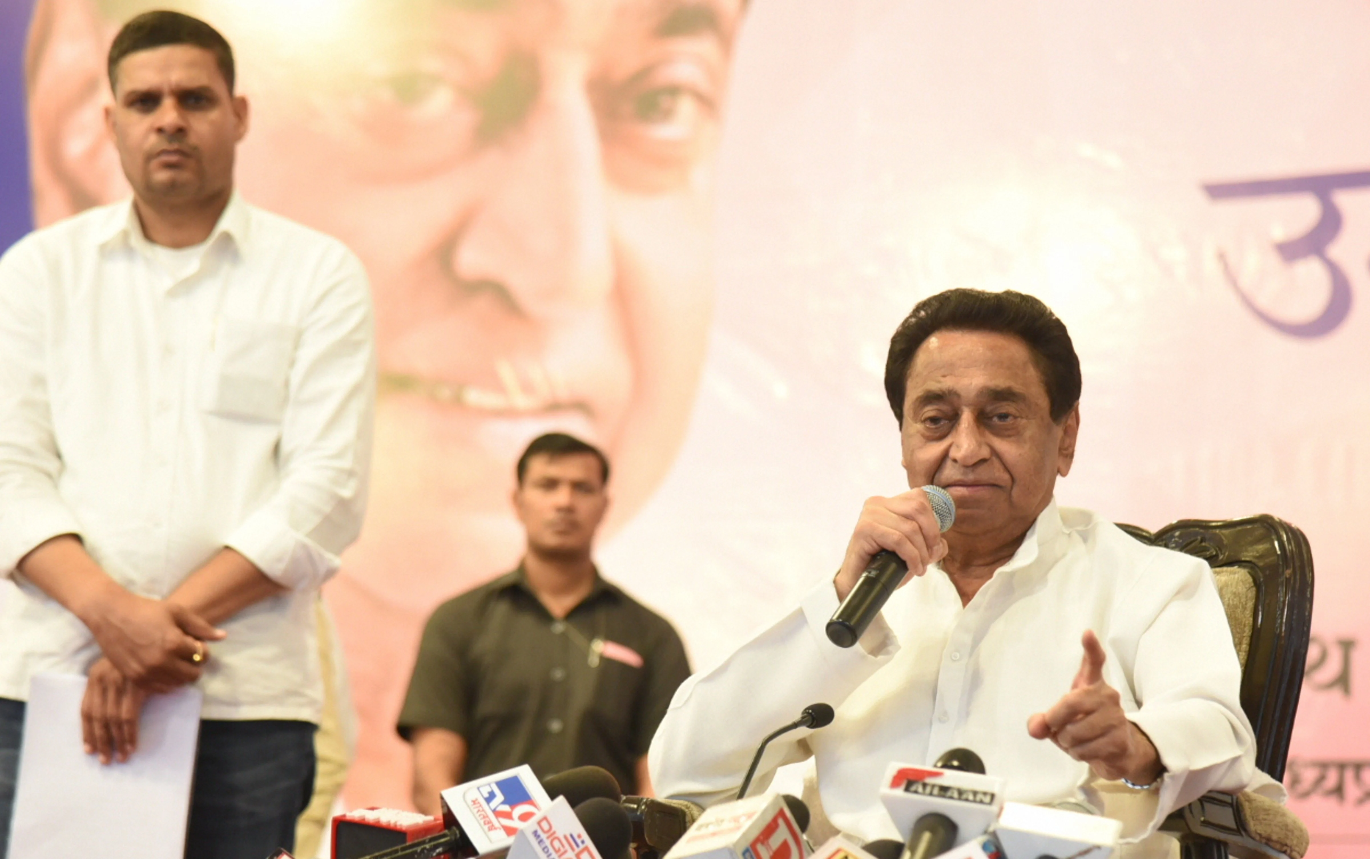 Madhya Pradesh Chief Minister Kamal Nath addresses the media at CM house in Bhopal on Friday, March 20, 2020.