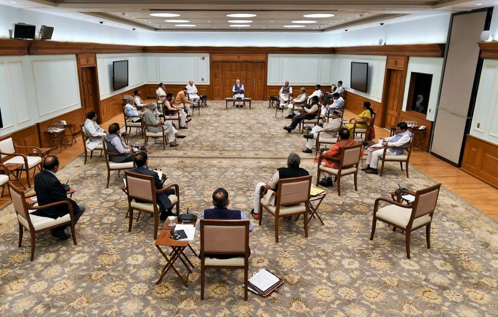 Social distancing was seen during Union Cabinet meeting chaired by Prime Minister Narendra Modi held at 7 Lok Kalyan Marg in New Delhi on Wednesday.