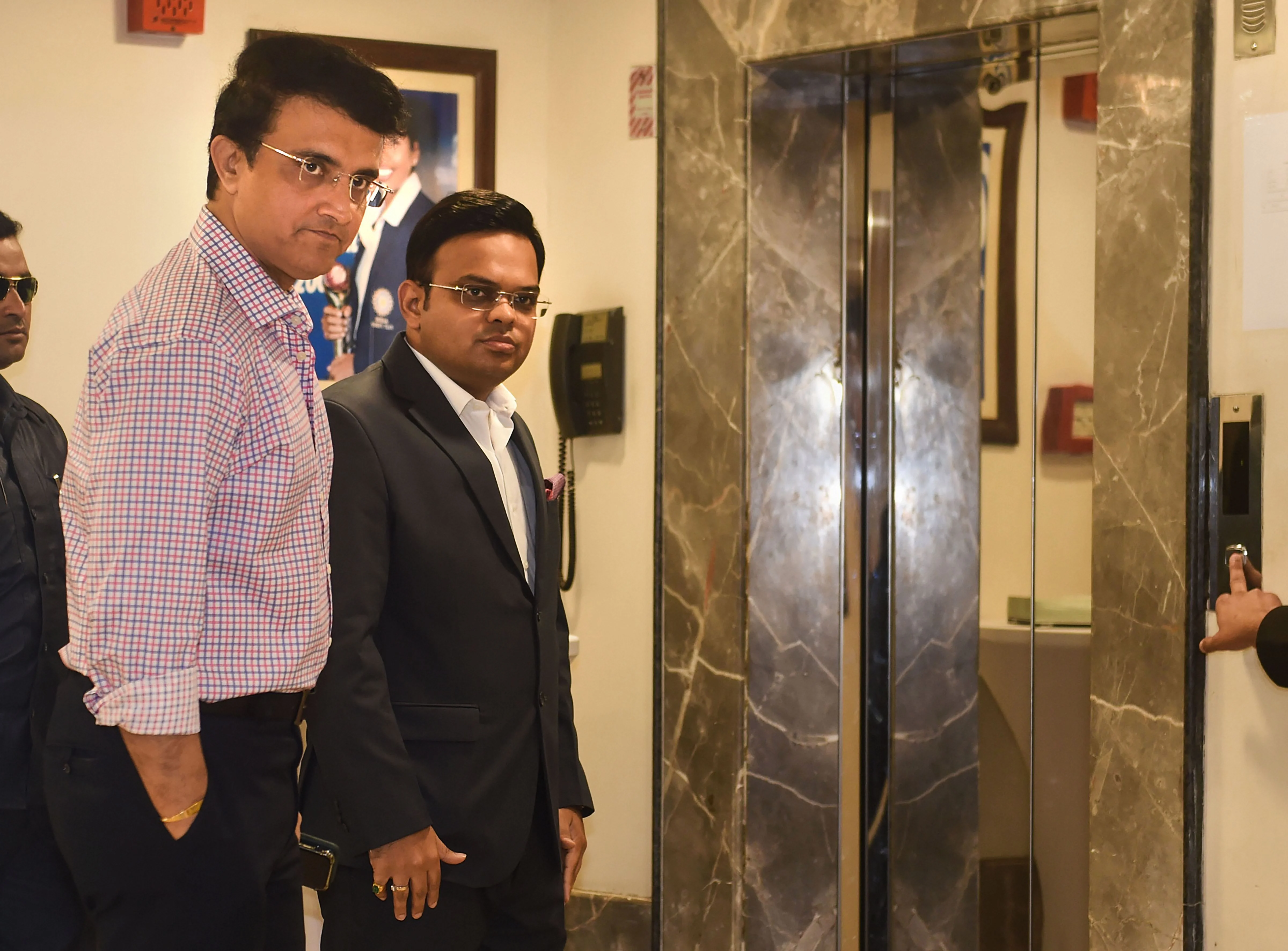 BCCI President Sourav Ganguly and BCCI Secretary Jai Shah arrive at the BCCI headquarters for a meeting with IPL franchise owners in Mumbai
