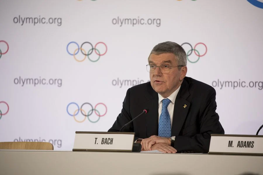 International Olympic Committee (IOC) president Thomas Bach speaks during a press conference in Olympic House after the closing of the IOC Executive Board Meeting in Lausanne, Switzerland, March 4, 2020.