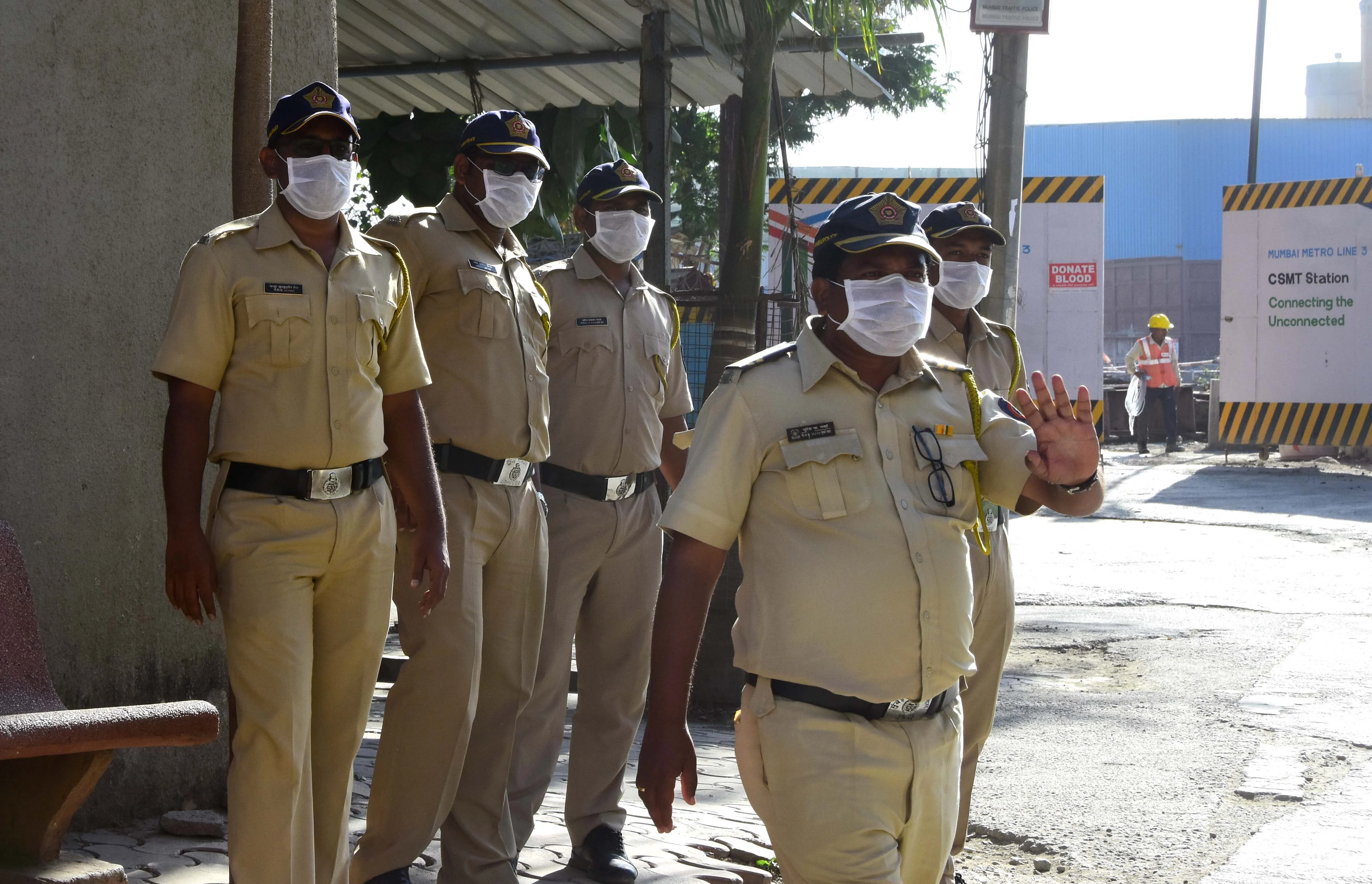 Mumbai Police wearing masks during the patrolling Azad maidan