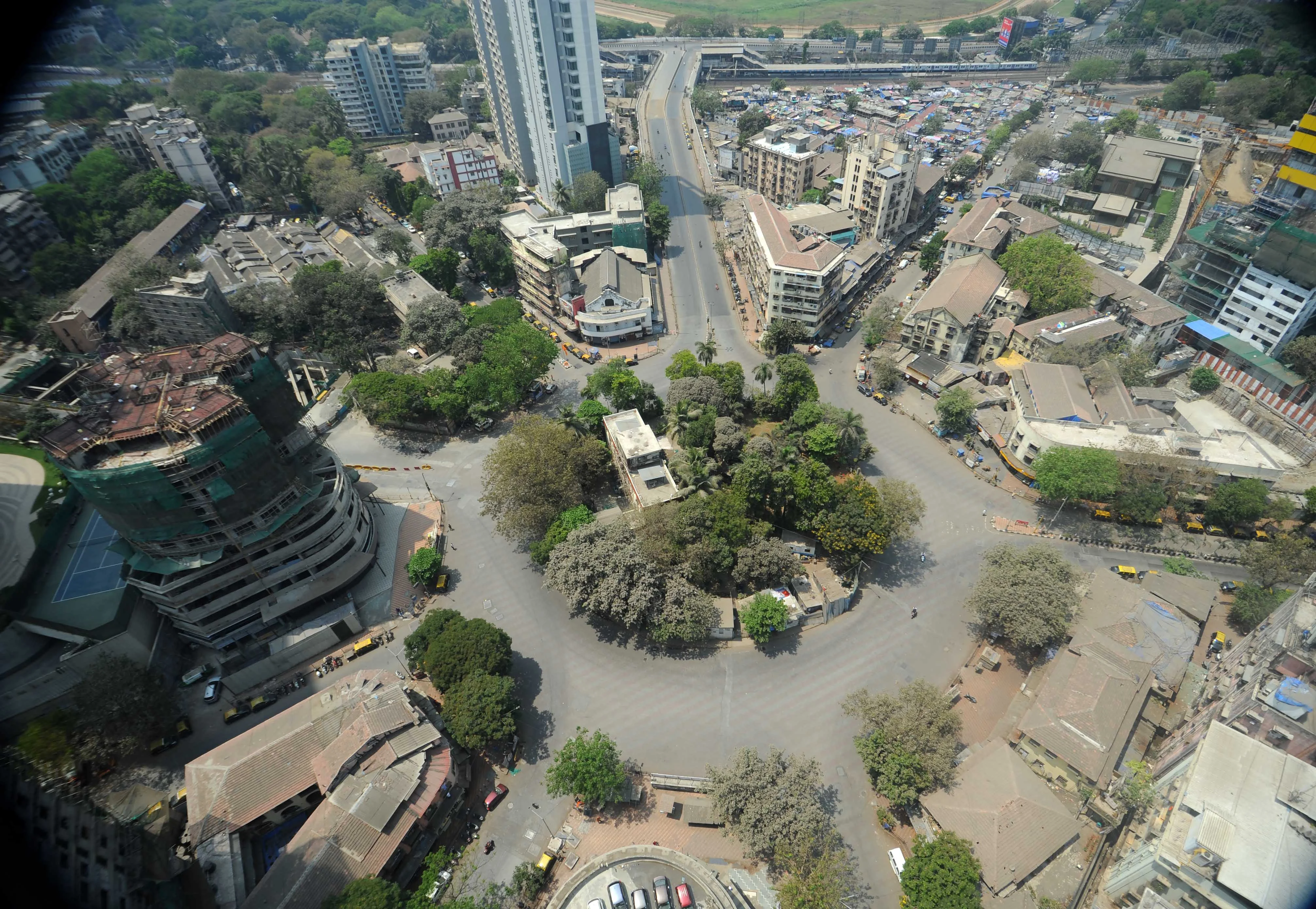 Aerial view of empty Mumbai streets