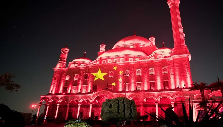 Photo taken on March 1, 2020 shows Saladin Citadel in Cairo, Egypt. Egypt lit up three famous historical sites in the country in red and golden stars to resemble the national flag of China as a sign of solidarity in combating the novel coronavirus.