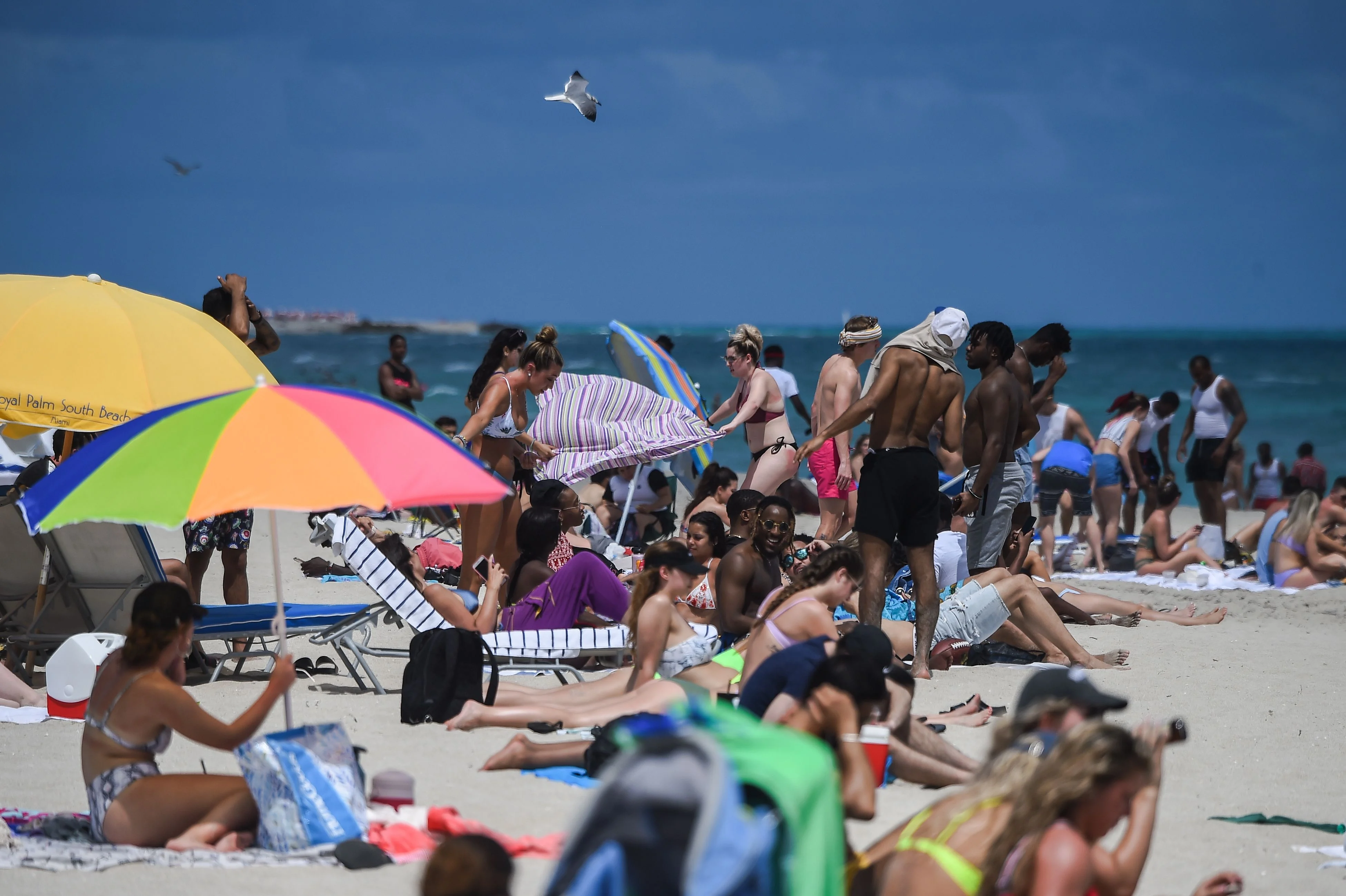 Tourists enjoy the water in Miami Beach, Florida