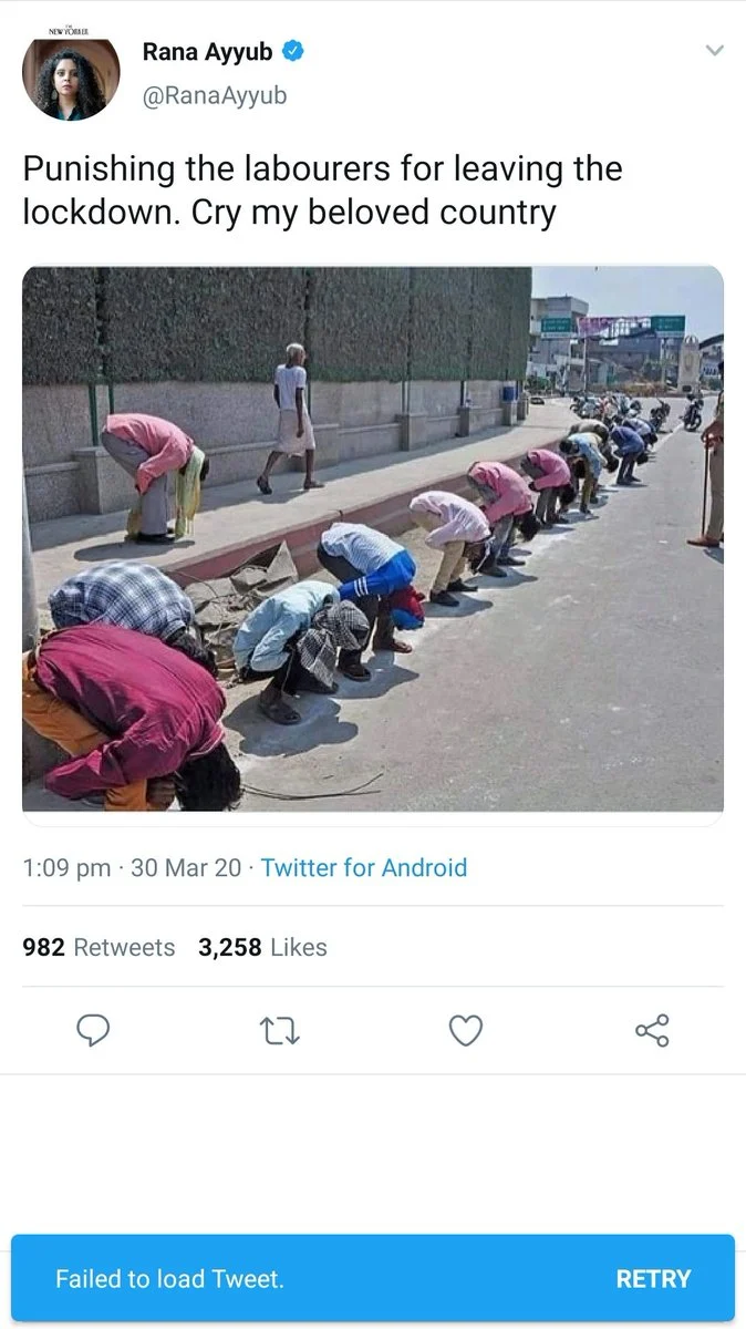 Rana Ayyub, William Dalrymple share picture of coronavirus lockdown violators as migrant labourers, deletes tweet later