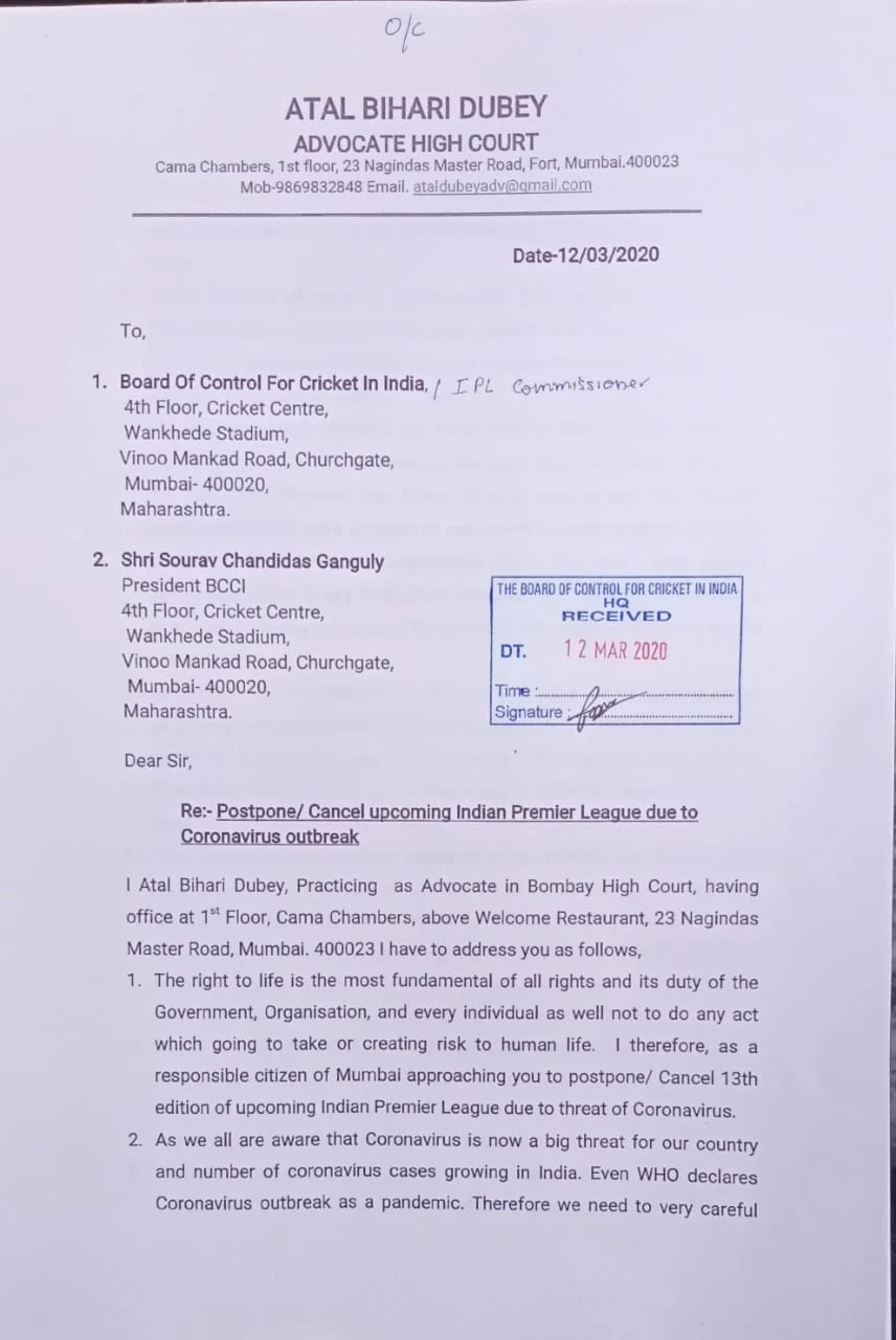 Coronavirus in India: Lawyer asks BCCI president Sourav Ganguly to postpone IPL, says its breaches 'right to life'