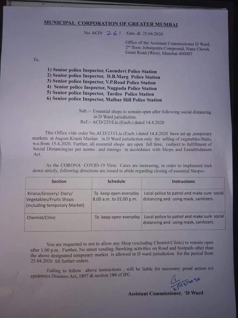 Coronavirus in Mumbai: New lockdown rules, shops in D ward to remain open till 1 pm from today