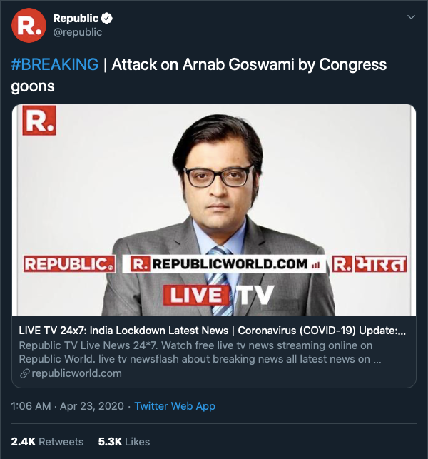Did Arnab Goswami stage the video claiming he was attacked hours before it was published online?