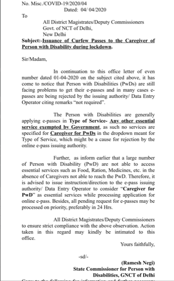Consider making caregivers for disabled an essential service amid COVID-19 lockdown: Delhi state commissioner