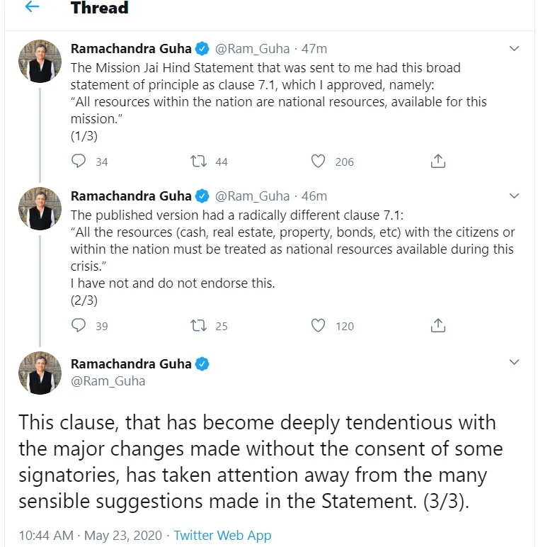 'Made without consent': Ramachandra Guha disowns controversial Jai Hind statement saying all citizen resources are nation's
